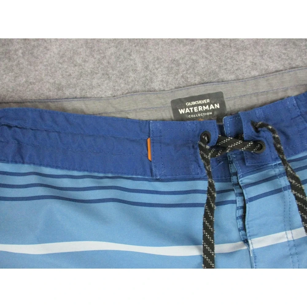 Quiksilver Board Shorts Mens 34 Blue Striped Waterman Swim Trunks Bathing Suit